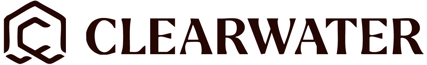 Clearwater logo featuring stylized "C" icon and the word "CLEARWATER" in bold, dark red.