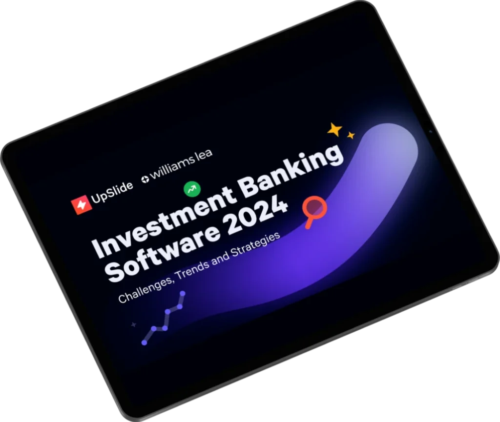 Investment Banking Software 2024 report on a tablet. UpSlide for Investment Banking.