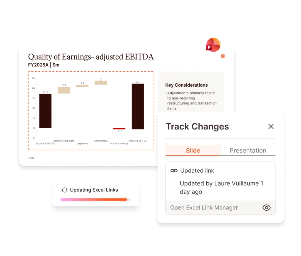 Upslide presentation slide showing adjusted EBITDA chart and key considerations for FY2025A.